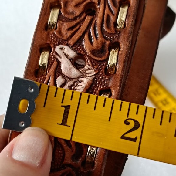 ❤️HP❤️🐎Vintage Brown Leather Belt Cintos Imperial Belt Mexican Horses Design - Picture 11 of 11